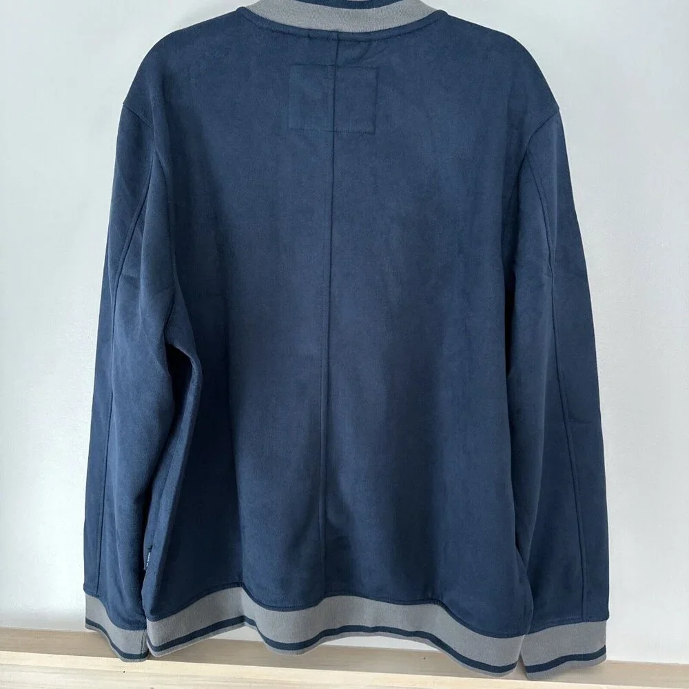Ben Sherman‎ Mens Faux Suede Bomber Jacket XL Full Zip Long Sleeve Navy NEW NWT